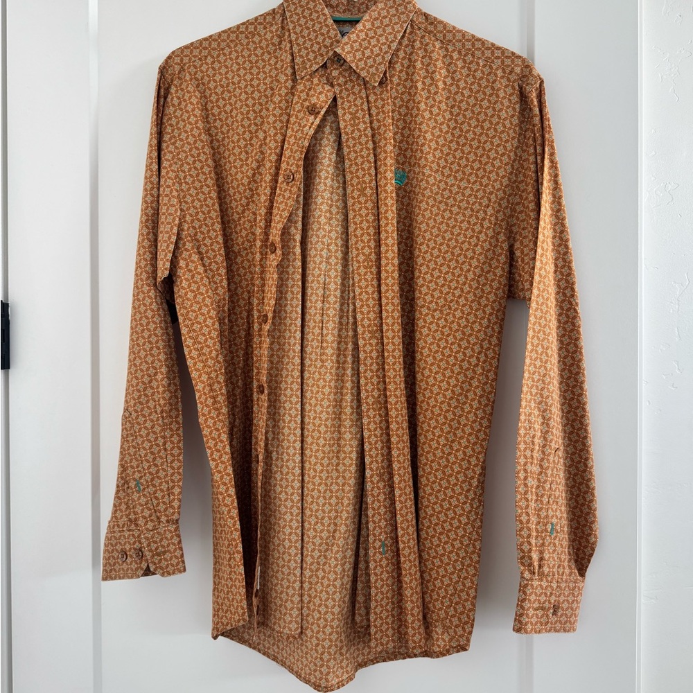 Cinch Orange Casual Button Down Shirt with Geometric Pattern